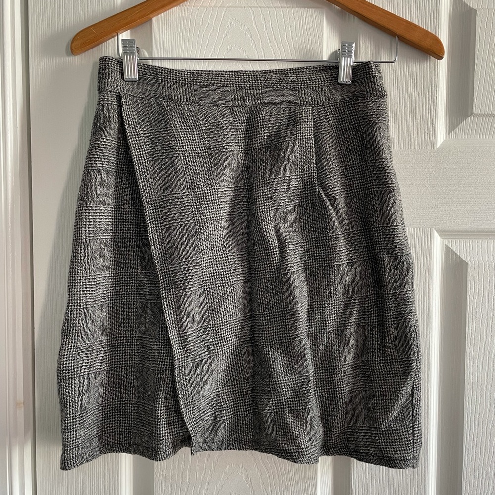 Amour Vert “Nelly” Wool Twill Wrap Skirt, Plaid, S